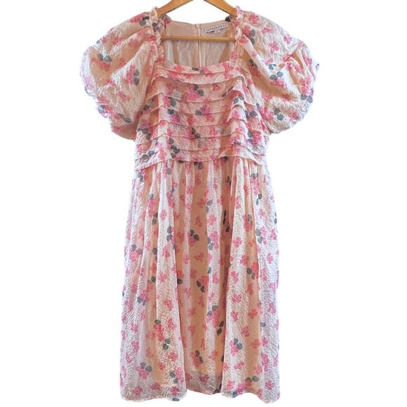 Feminine Modest Garden Girl Puff Sleeve Romantic Pink Floral Dress Size Medium - Picture 2 of 12